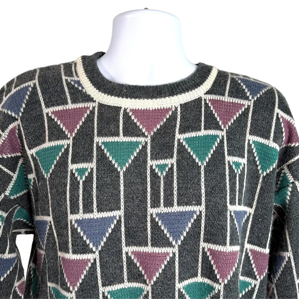Vintage‎ Hennessy Mens Geometric Crewneck Sweater Sz L 90s Grandpa Core